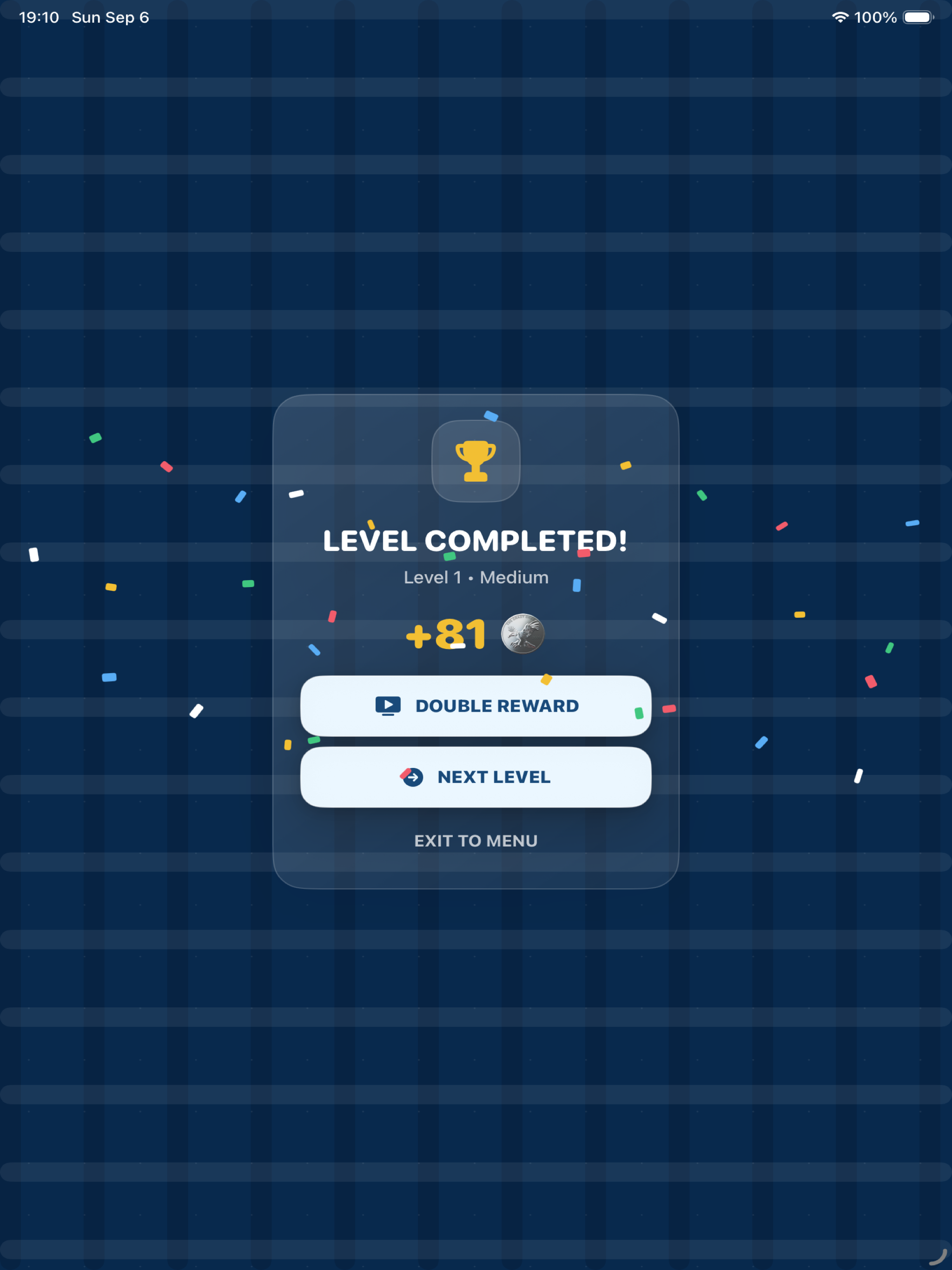 Reward for completing a level on iPad