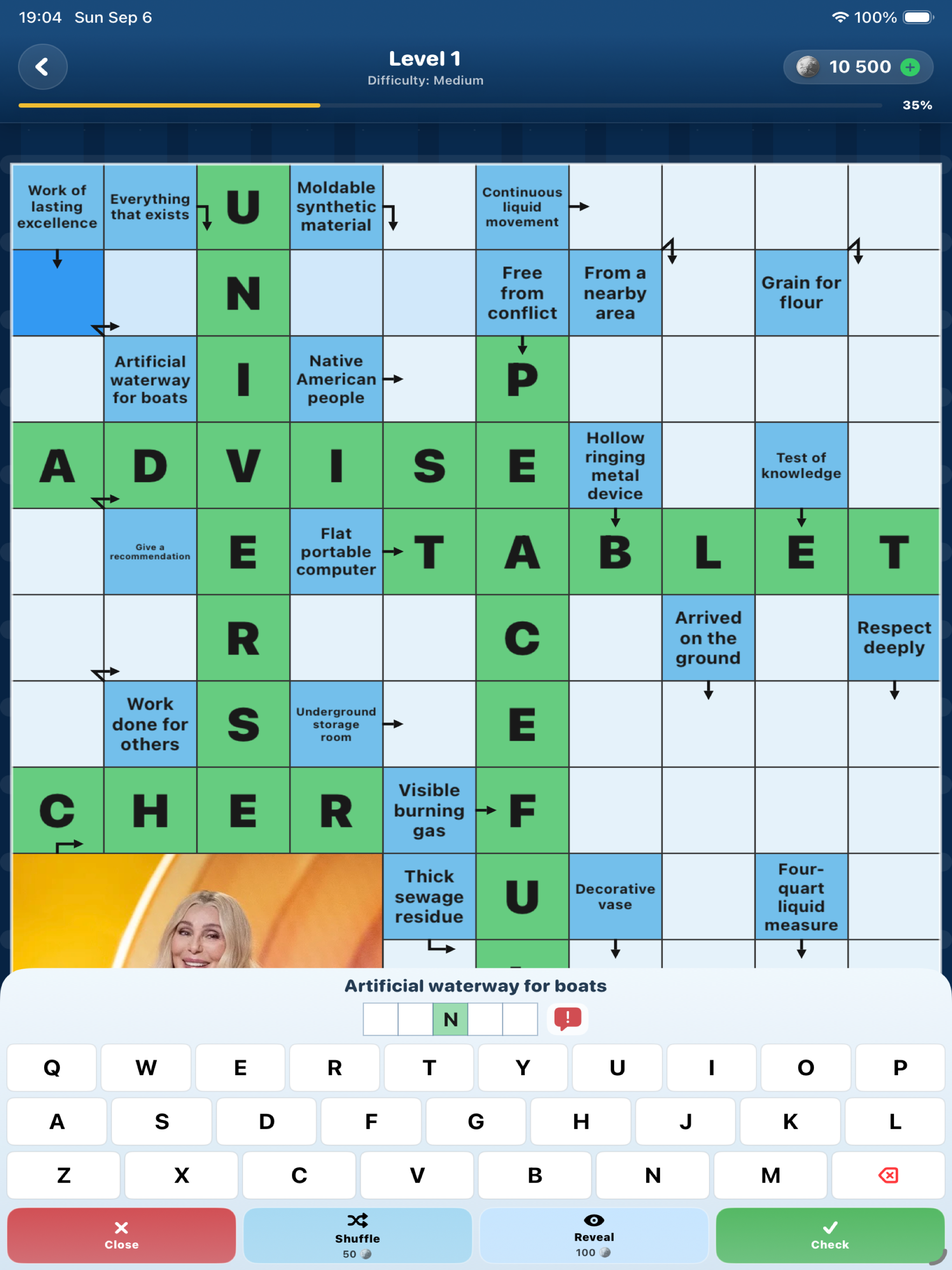 Crossword puzzle gameplay on iPad