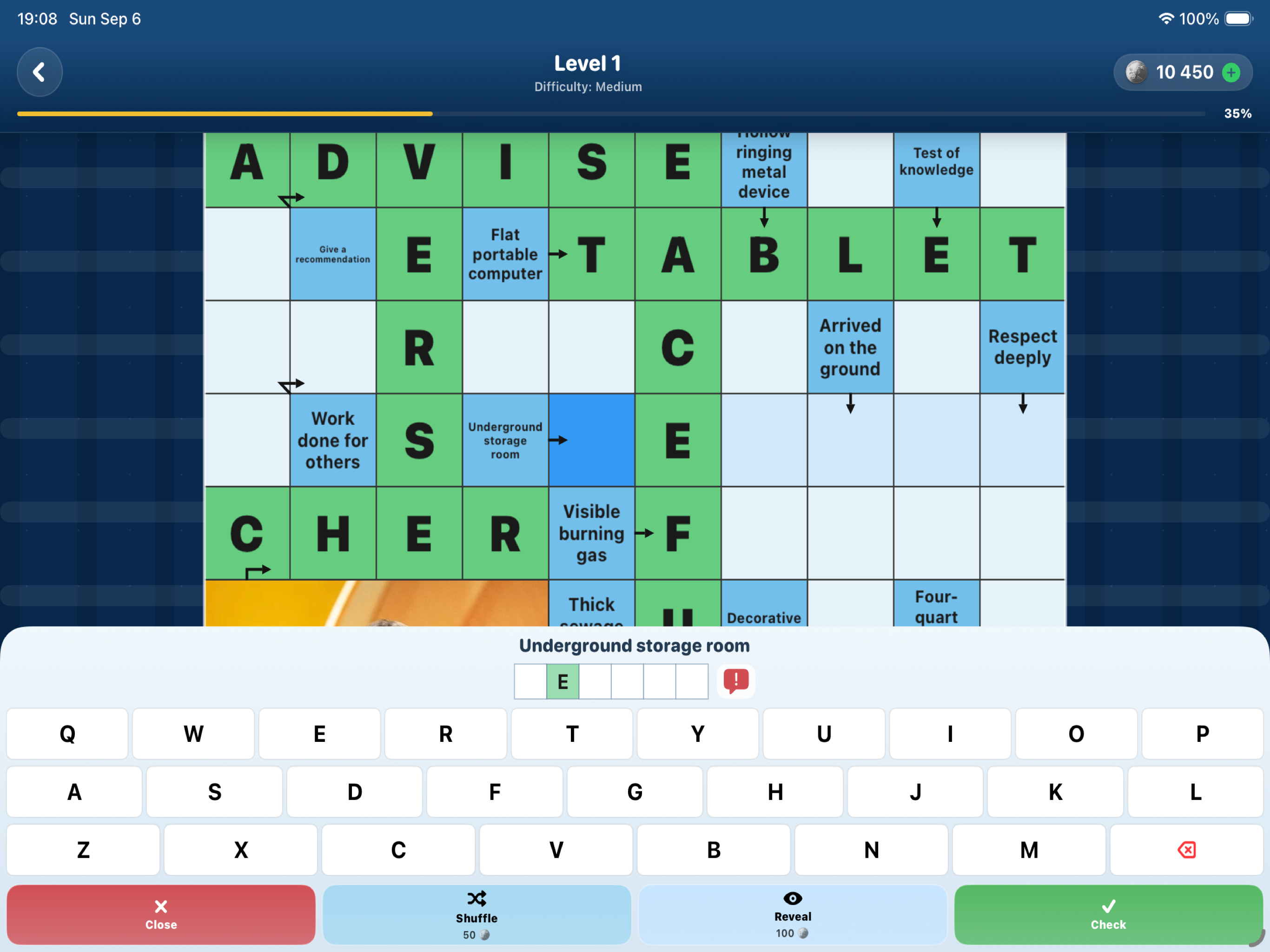 Landscape crossword gameplay on iPad
