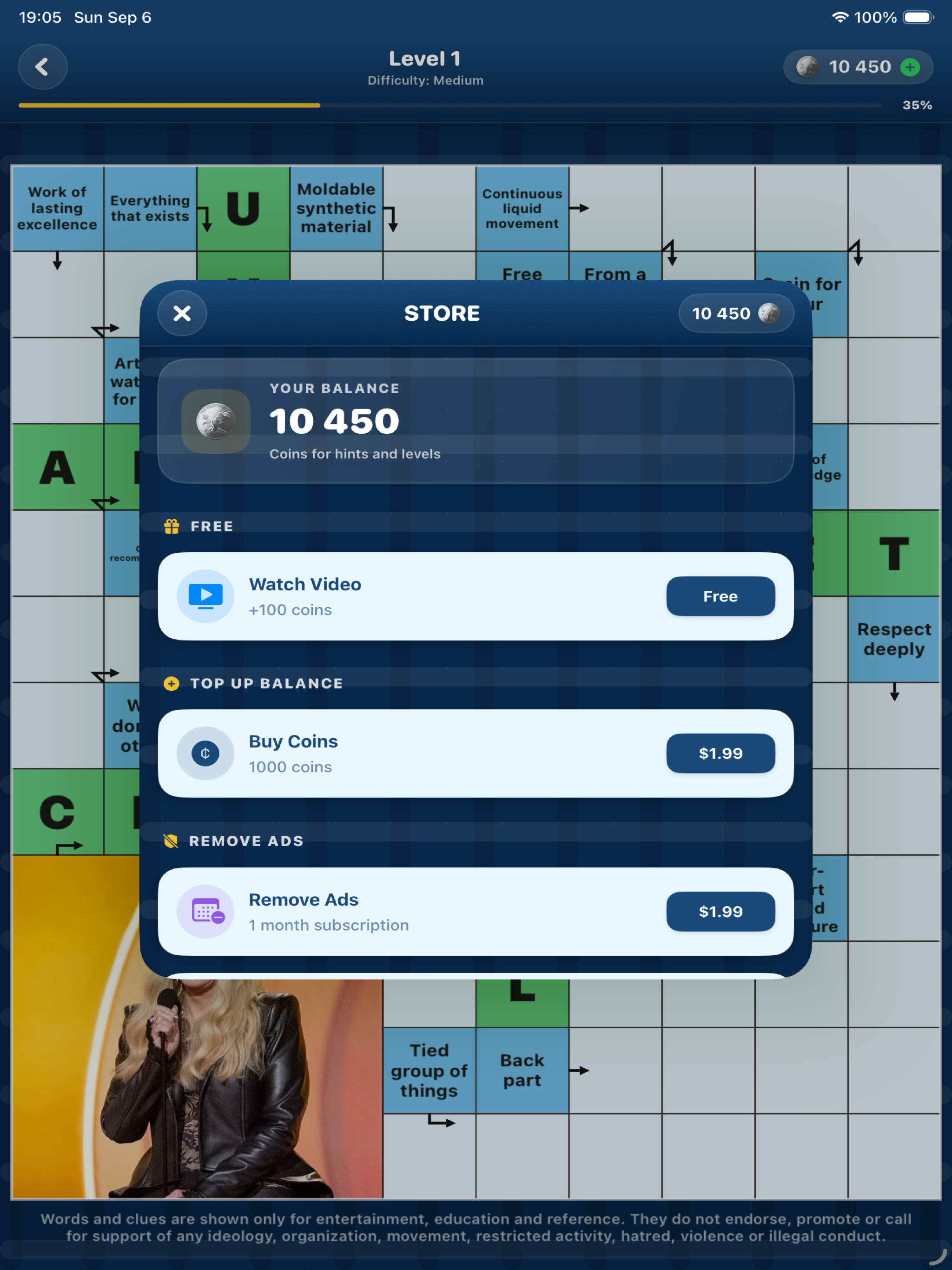 Coin and ad-removal store on iPad