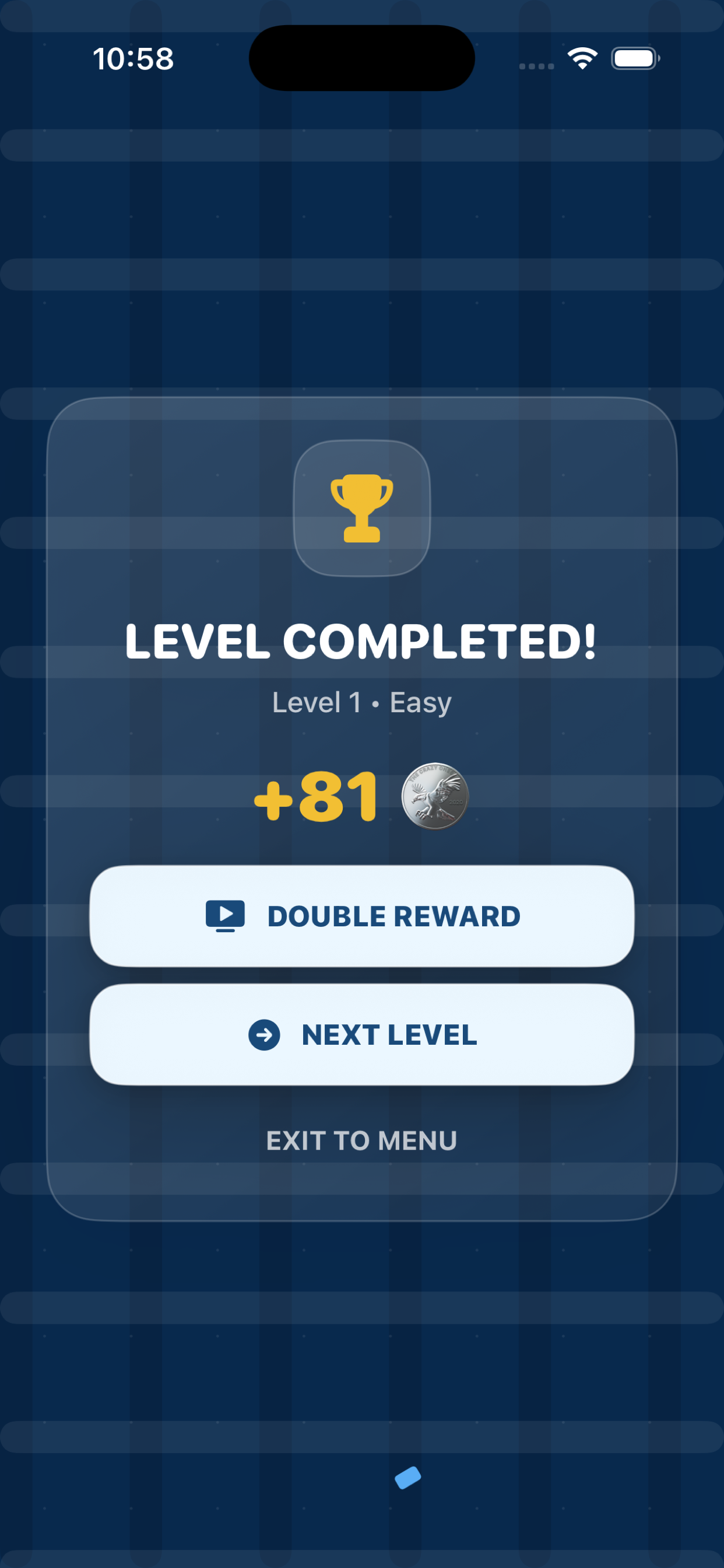 Reward for completing a level on iPhone