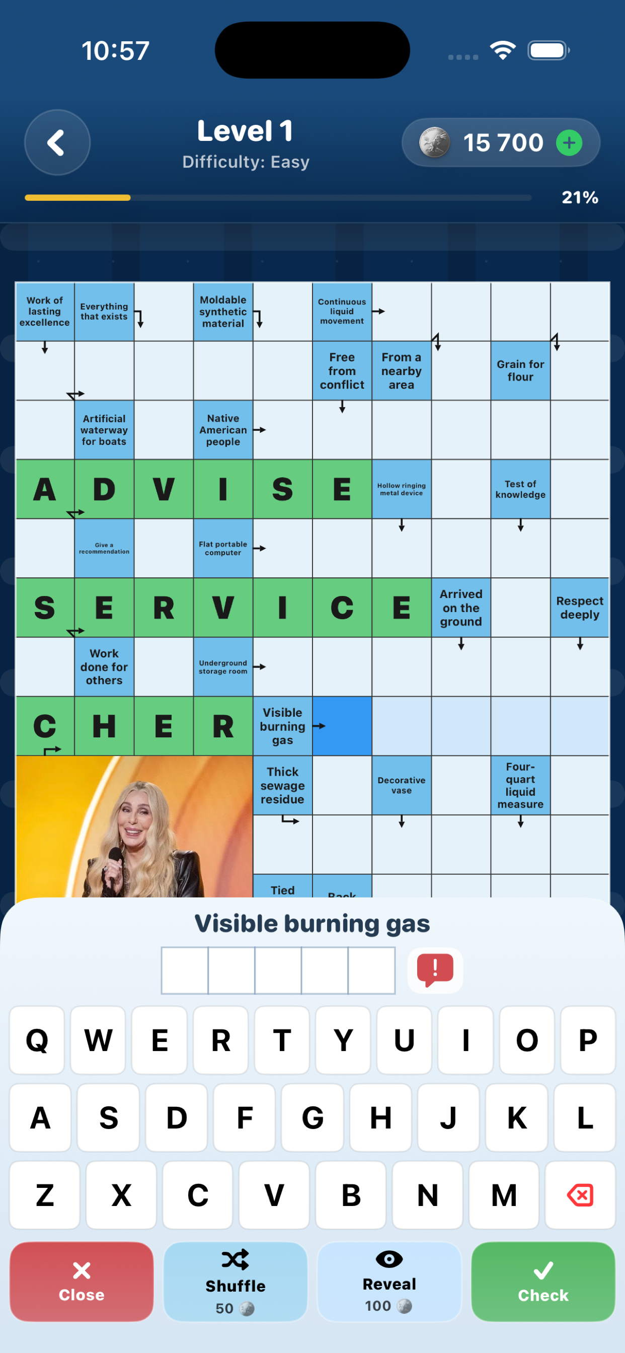 Crossword puzzle gameplay on iPhone
